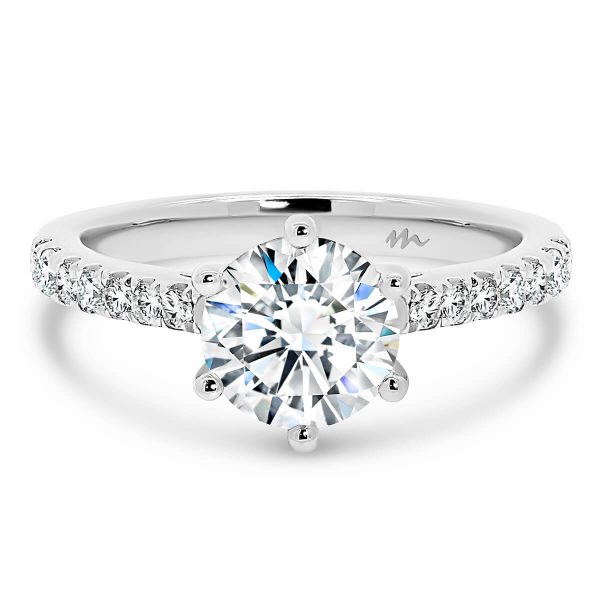 Amy Round Moissanite engagement ring with tapered moissanite band