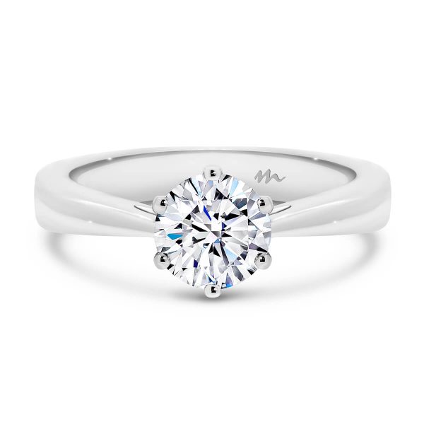 Taylor Round solitaire Moissanite engagement ring on flat tapered band