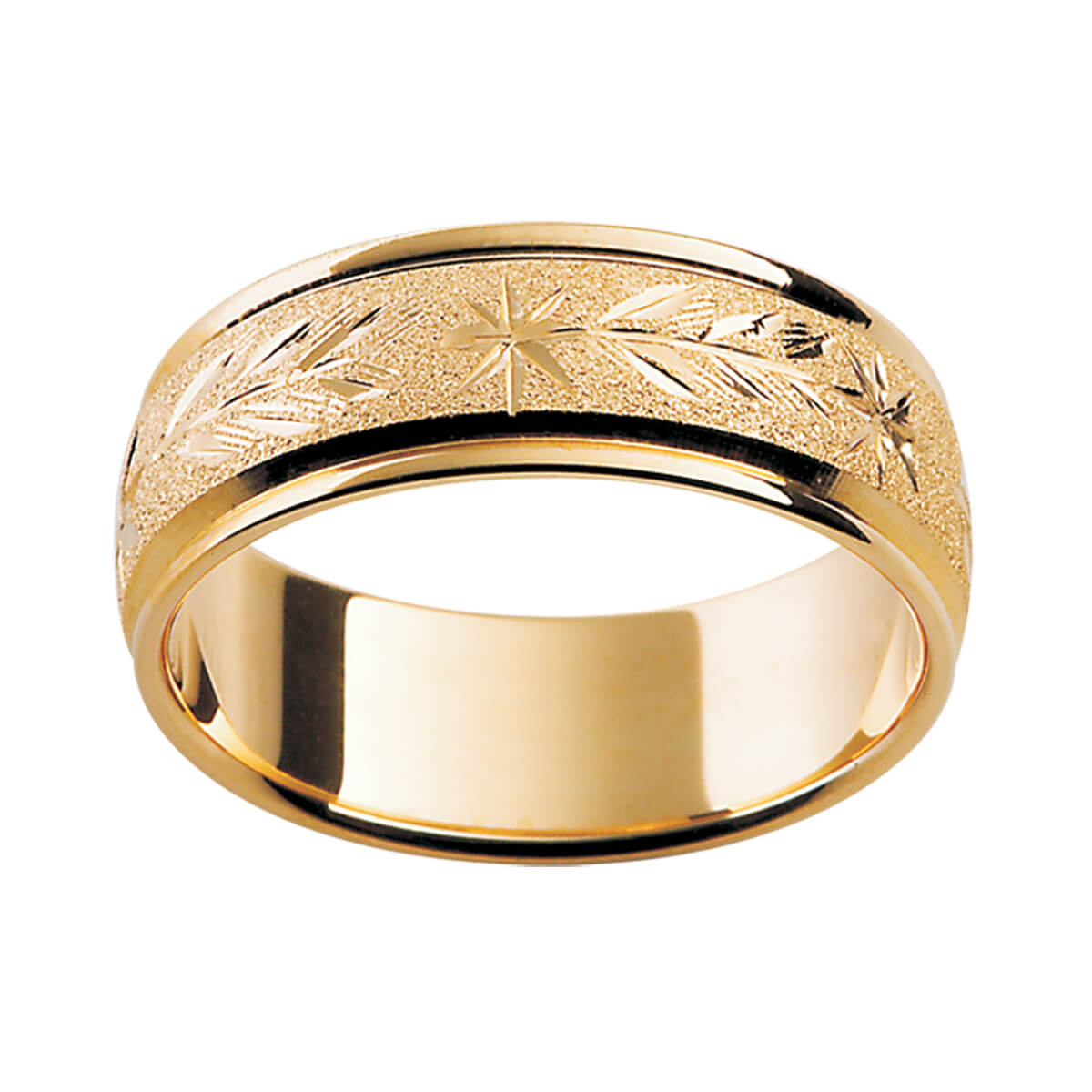 Hand Engraved Two Tone Wedding Band Carved Ring 14k Gold 6.5mm - UB339