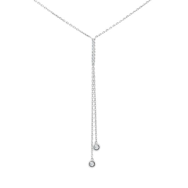 Adele delicate Y chain necklace with pave bar & twin bezel stone drop