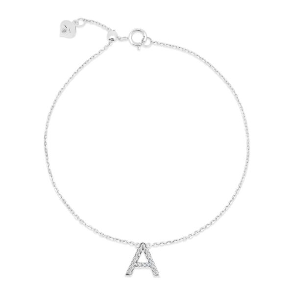 Small Initial A lab grown diamond alphabet bracelet on fine adjustable chain