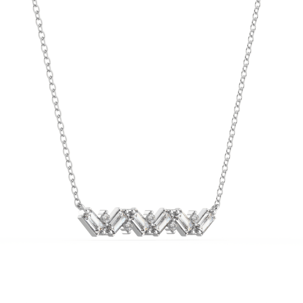 Addison Angled White Gold Lab Grown Diamond Baguette Round Bar Necklace