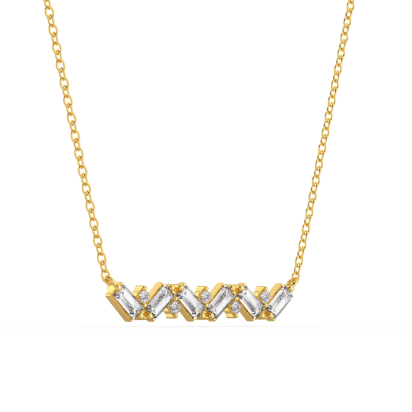 Addison Angled Yellow Gold Lab Grown Diamond Baguette Round Bar Necklace