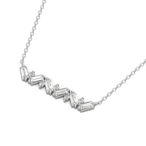 Addison Close Up White Gold Lab Grown Diamond Baguette Round Bar Necklace