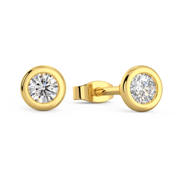 Anna 0.10Ct Angled Yellow Gold Lab Grown Diamond Round Bezel Stud Earrings