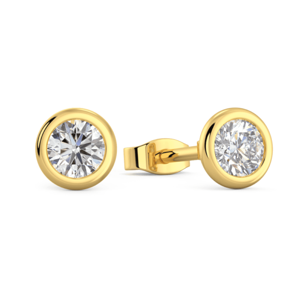 Anna 0.16Ct Angled Yellow Gold Lab Grown Diamond Round Bezel Stud Earrings