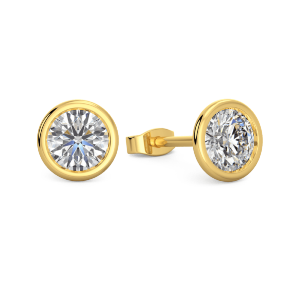 Anna 0.50Ct Angled Yellow Gold Lab Grown Diamond Round Bezel Stud Earrings