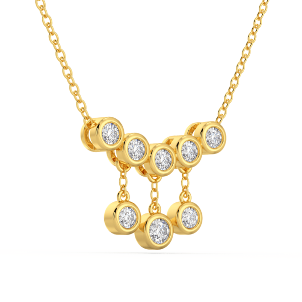 April Angled Yellow Gold Diamond 5 Stone Dangle Round Bezel Pendant