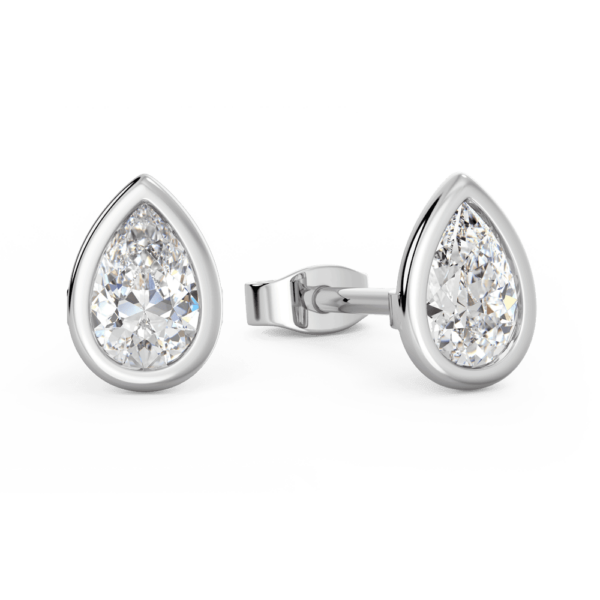 Athena Angled White Gold Lab Grown Diamond Pear Bezel Stud Earrings