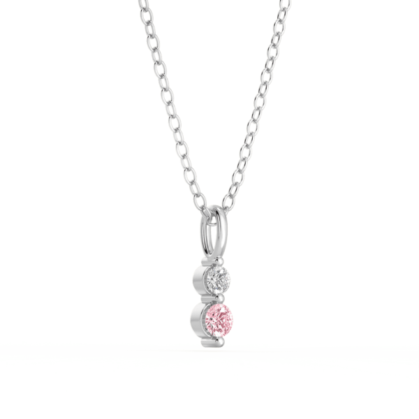 Dew Pink Round Angled White Gold Lab Grown Diamond Charm Pendant