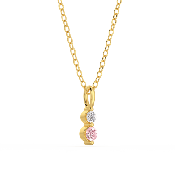 Dew Pink Round Angled Yellow Gold Lab Grown Diamond Charm Pendant