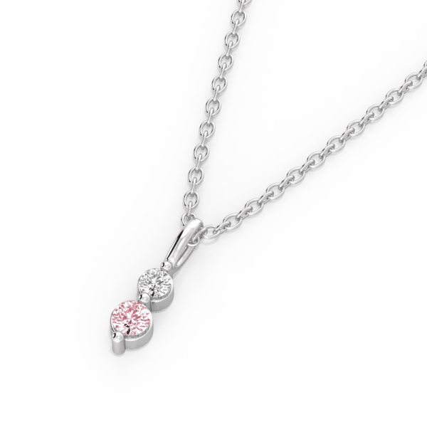 Dew Pink Round Close Up White Gold Lab Grown Diamond Charm Pendant