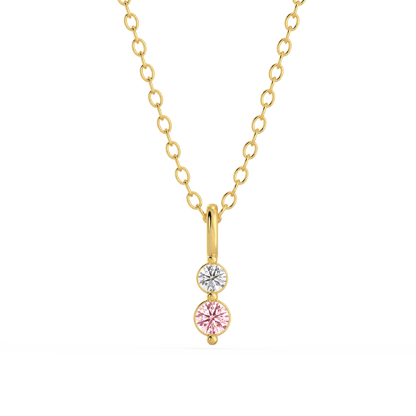 Dew Pink Round Front Yellow Gold Lab Grown Diamond Charm Pendant