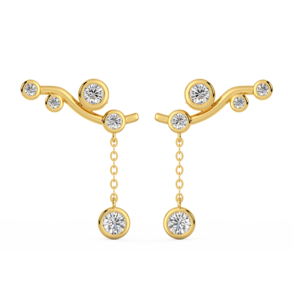 Gia Round Front Yellow Gold Diamond Bezel Drop Ear Climber Enhancer With Anna Studs