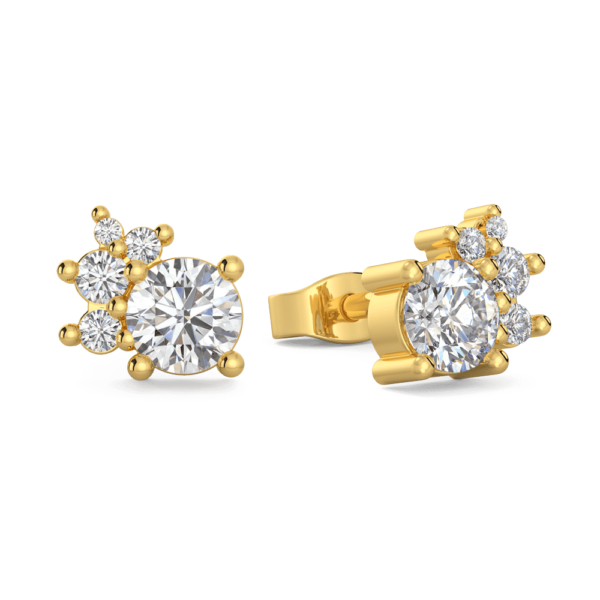 Ginger Angled Yellow Gold Lab Grown Diamond Round Cluster Stud Earrings