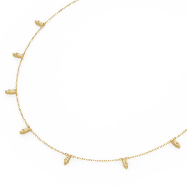 Greta Close Up Yellow Gold Diamond Baguette Round Accents Necklace