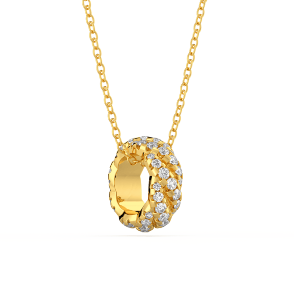 Indie Angled Yellow Gold Diamond Twisted Rope Pattern Rondelle Pendant