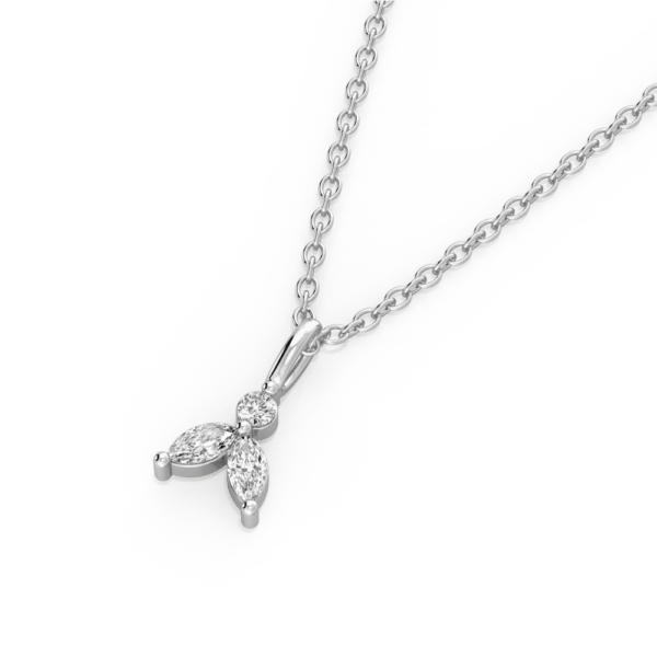 Kaya Marquise 3 Stone Close Up White Gold Lab Grown Diamond Charm Pendant