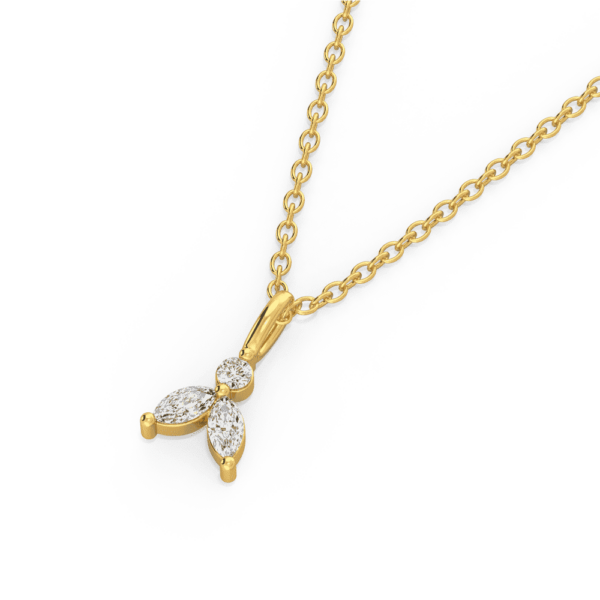 Kaya Marquise 3 Stone Close Up Yellow Gold Lab Grown Diamond Charm Pendant