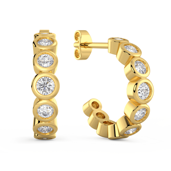 Kira Angled Yellow Gold Diamond Graduating Bezel Set Huggie Earrings