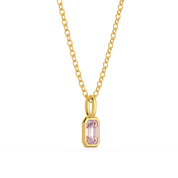 Lou Pink Emerald Angled Yellow Gold Diamond Bezel Charm Pendant