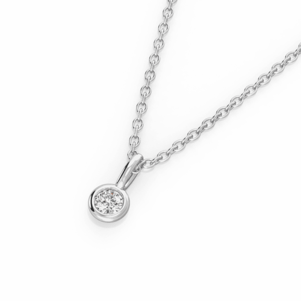 Lou Round Small Close Up White Gold Lab Grown Diamond Bezel Charm Pendant