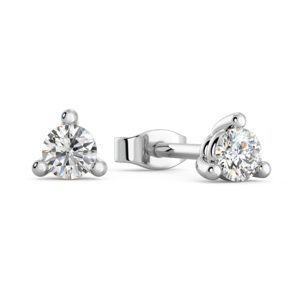 Mara 0.10Ct Angled White Gold Lab Grown Diamond Round 3 Prong Stud Earrings