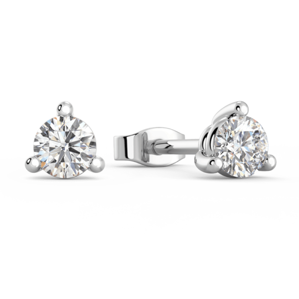 Mara 0.16Ct Angled White Gold Lab Grown Diamond Round 3 Prong Stud Earrings