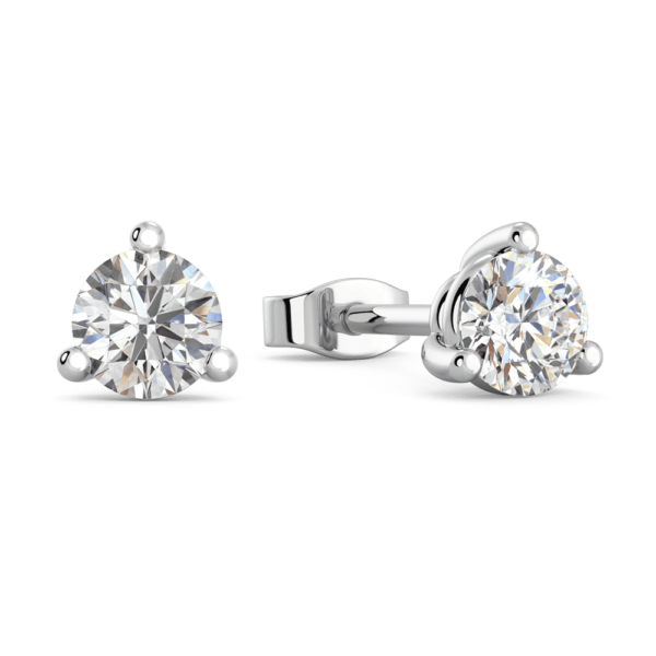 Mara 0.25Ct Angled White Gold Lab Grown Diamond Round 3 Prong Stud Earrings