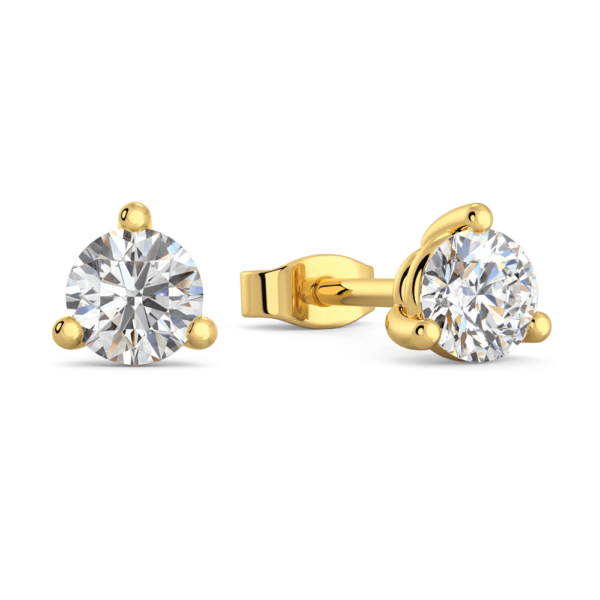 Mara 0.25Ct Angled Yellow Gold Lab Grown Diamond Round 3 Prong Stud Earrings