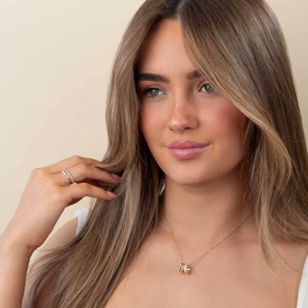 Model Wears Indie Pave Set Rope Rondelle Zoe Hammer Set Diamond Rondelle Yellow Gold