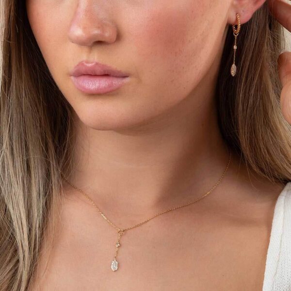 Model Wears Lab Grown Diamond Tate Marquise Pave Pendant Drop Enhancer Hannah Medium Twisted Rope Hoop Earrings Cropped