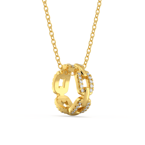 Reese Angled Yellow Gold Lab Grown Diamond Link Pattern Rondelle Pendant