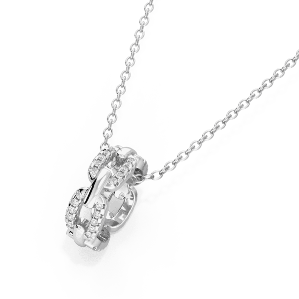 Reese Close Up White Gold Lab Grown Diamond Link Pattern Rondelle Pendant