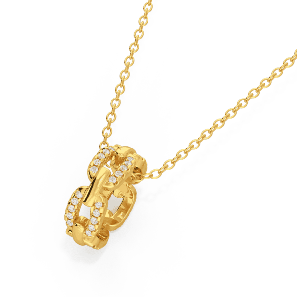 Reese Close Up Yellow Gold Lab Grown Diamond Link Pattern Rondelle Pendant