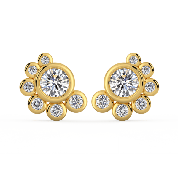 Rosa Round Front Yellow Gold Diamond Bezel Cluster Earring Enhancer With Anna Studs