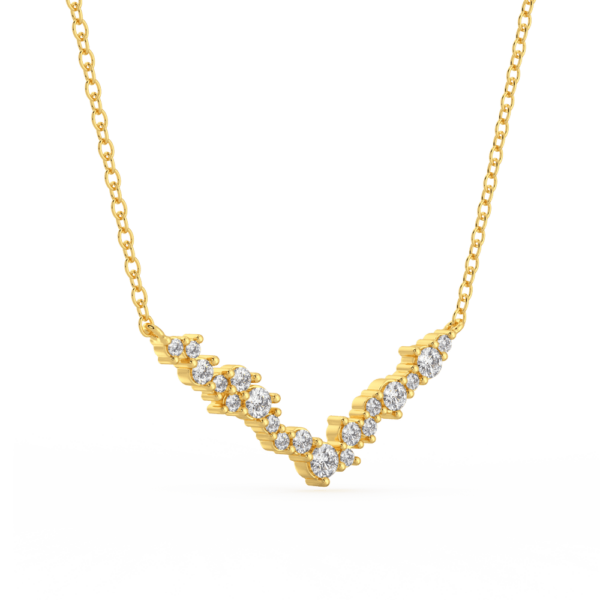 Vanessa Angled Yellow Gold Diamond V Shape Asymmetrical Cluster Necklace