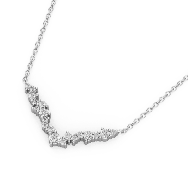 Vanessa Close Up White Gold Diamond V Shape Asymmetrical Cluster Necklace