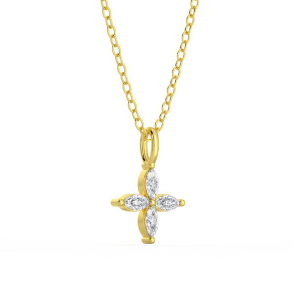 Winona Angled Yellow Gold Diamond Marquise Petal Floral Charm Pendant