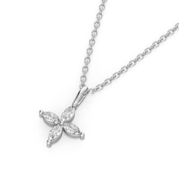 Winona Marquise Close Up White Gold Diamond Clover Charm Pendant