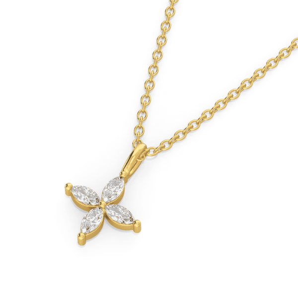 Winona Marquise Close Up Yellow Gold Diamond Clover Charm Pendant