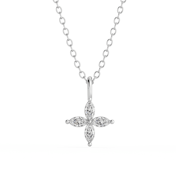 Winona Marquise Front White Gold Diamond Clover Charm Pendant