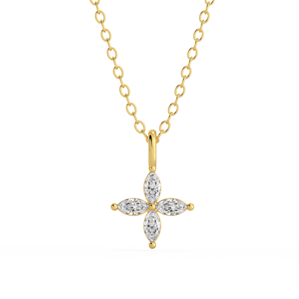 Winona Marquise Front Yellow Gold Diamond Clover Charm Pendant