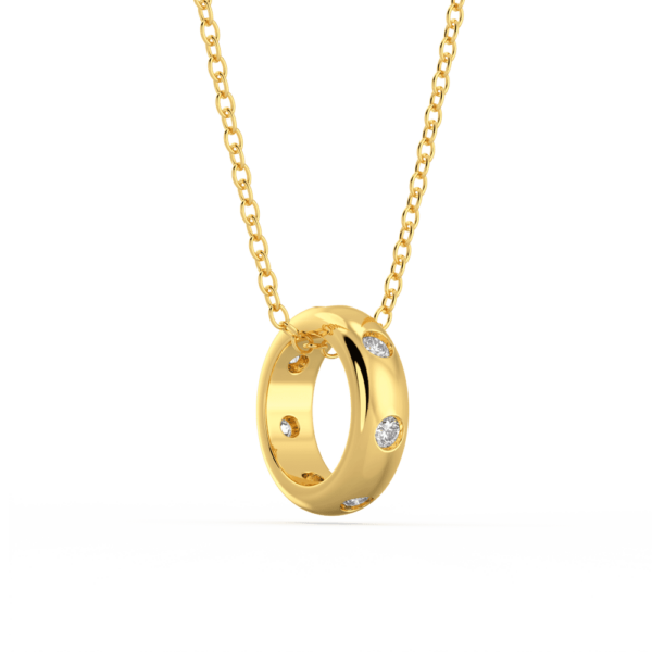 Zoe Angled Yellow Gold Lab Grown Diamond Hammer Set Rondelle Pendant