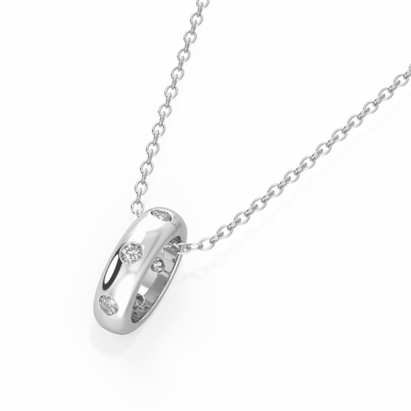 Zoe Close Up White Gold Lab Grown Diamond Hammer Set Rondelle Pendant