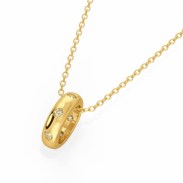 Zoe Close Up Yellow Gold Lab Grown Diamond Hammer Set Rondelle Pendant