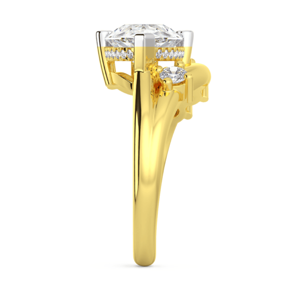 Alana Profile Yellow Gold Lab Grown Diamond East West Set Pear Plain Band 3 Round Accents Ring