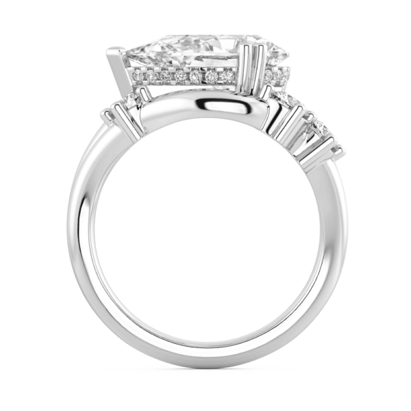 Alana Side White Gold Lab Grown Diamond East West Set Pear Plain Band 3 Round Accents Ring