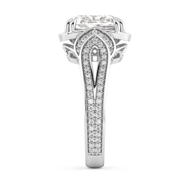 Beatrix Profile White Gold Lab Grown Diamond Elongated Cushion Layered Open Pave Band Ring