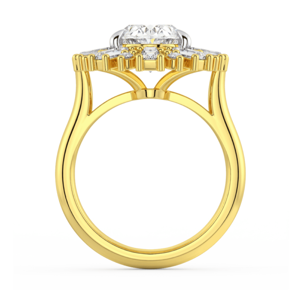 Francine Side Yellow Gold Lab Grown Diamond Oval Alternating Baguette Round Halo Ring